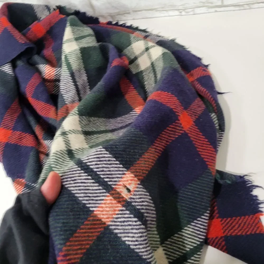 Plaid print large blanket scarf